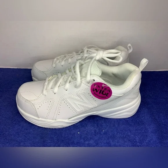 All White Sneakers New Balance Leather Lace School Sneakers Girls Kids Size 3.5 - Picture 2 of 6